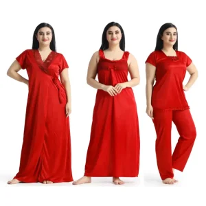 Premium-4 Part Nighty Dress (RED)