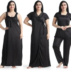 Premium 4 Part Nighty Dress (Black)