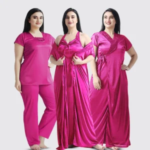4 Part Premium Nightwear Combo (Dark Pink)